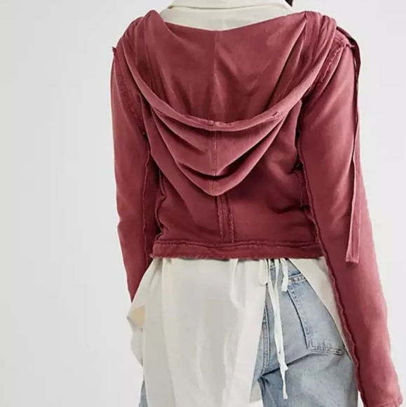 Free People "You Asked For It" Cropped Moto Style Hooded Sweatshirt. Size Medium - Picture 5 of 15